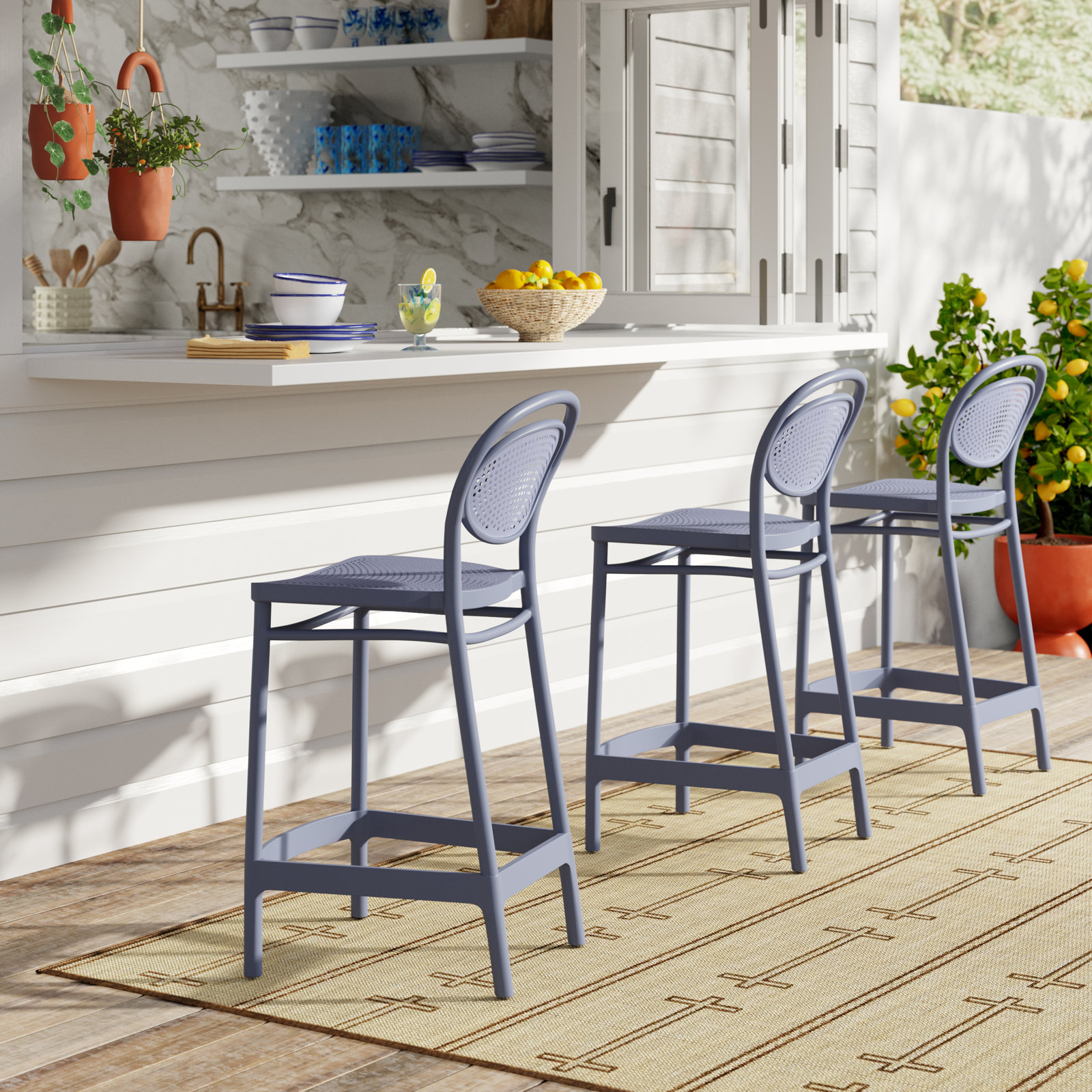 Farrah Outdoor Bar Stool, Dark Gray, Counter Stool (25.6" Seat Height)
