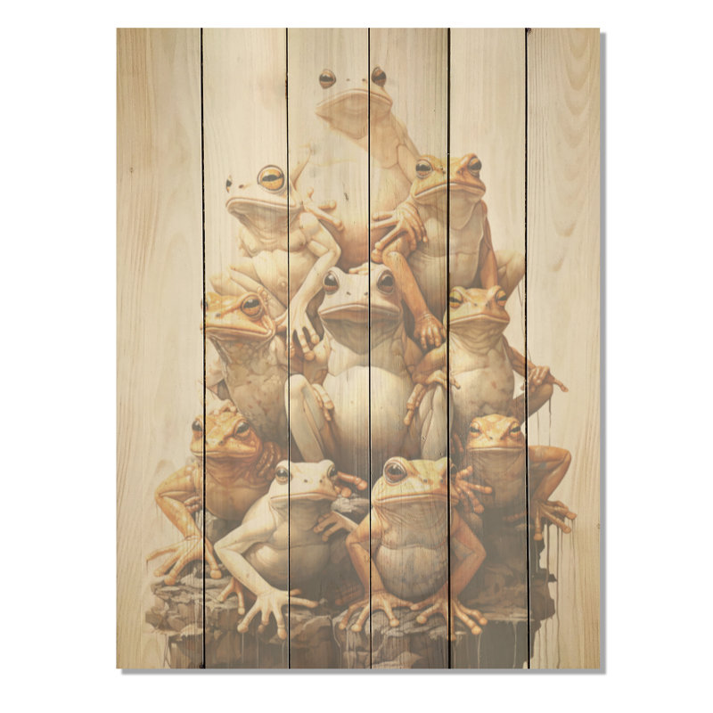 Minimalisme grenouille pyramide - grenouilles et crapauds, art mural sur bois de pin naturel, H 40 po x l 30 po