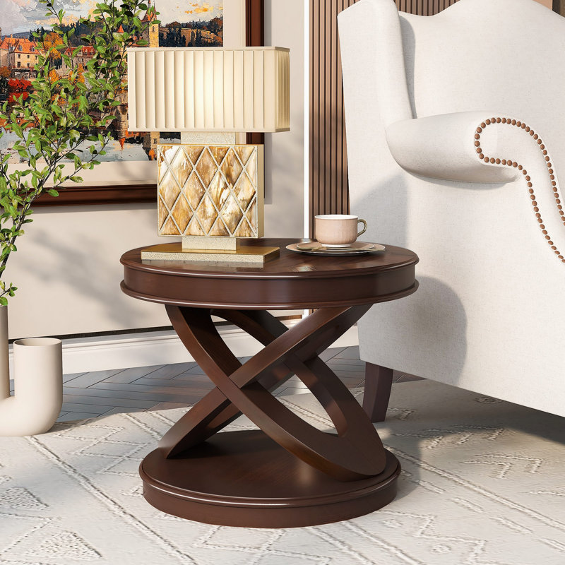 Table de bout en bois et table d'appoint avec base en X Retro Retro, Noyer