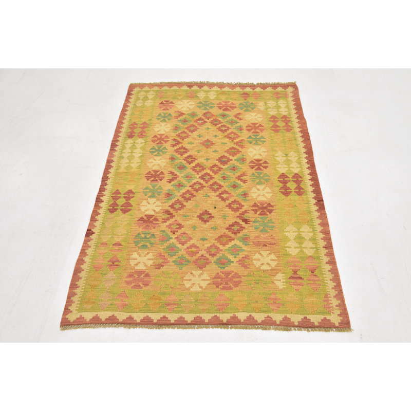 Tapis de zone en laine rectangulaire 3 pi x 4 pi 8 po one-of-kind à la main-noué la new age Elland