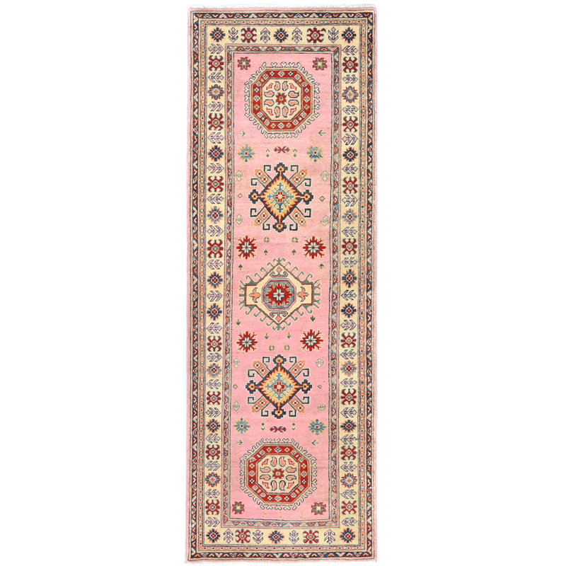 Tapis de couloir oriental rose 3 x 8 Kazak