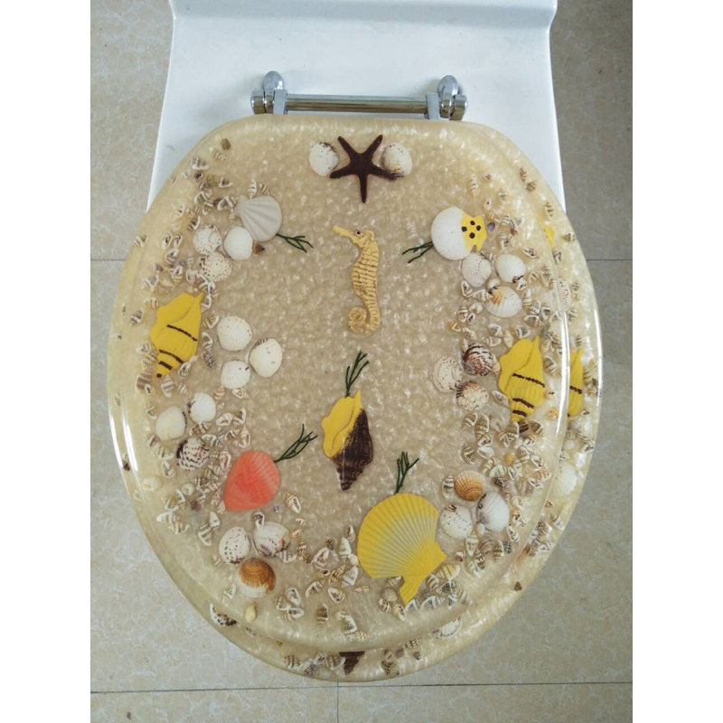 17” toilet seat with sea treasures motif, Beige