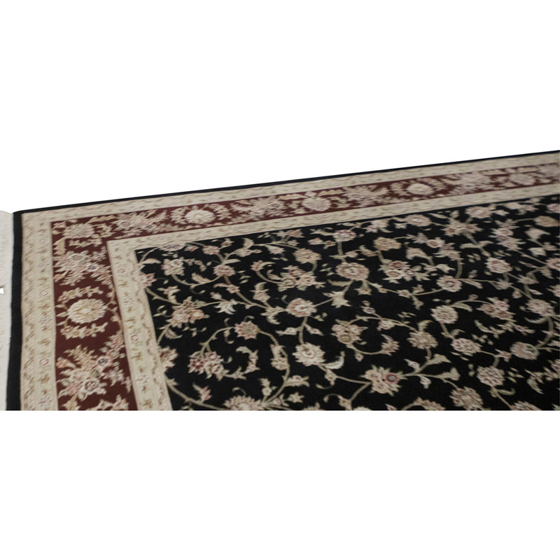 Tapis noir et rouge noué à la main de haute qualité