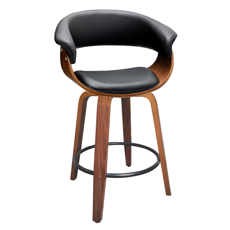 Devlin Upholstered Swivel Mid-Century Stool, Counter Stool (25” Seat Height), Black