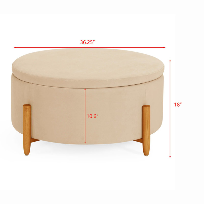 Round Storage Ottoman, Beige