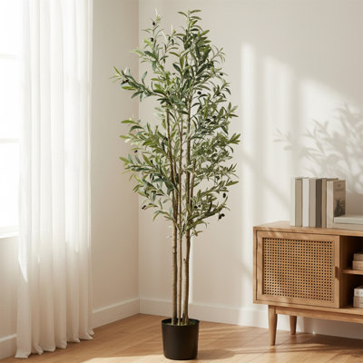 175 cm H Faux Olive Tree Plant in Cement Freestanding Planter