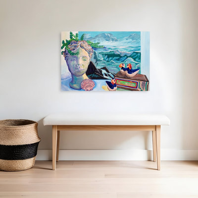Reproduction d'art éclectique, océan, nature morte, poisson abstrait coloré, paysage côtier