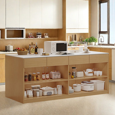 Kitchen Island with Sintered Stone Top, Solid Wood Frame, Drawer and Open Storage by Artistic Soul XKX Premium Furniture