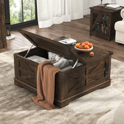 Table basse à plateau relevable 36 po avec rangement et prises de courant Farmhouse