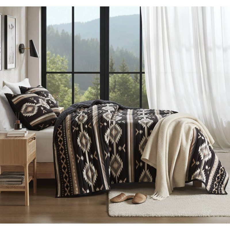 Ensemble de courtepointe géométrique 3 pièces double / grand Southwestern avec 2 taies décoratives standard