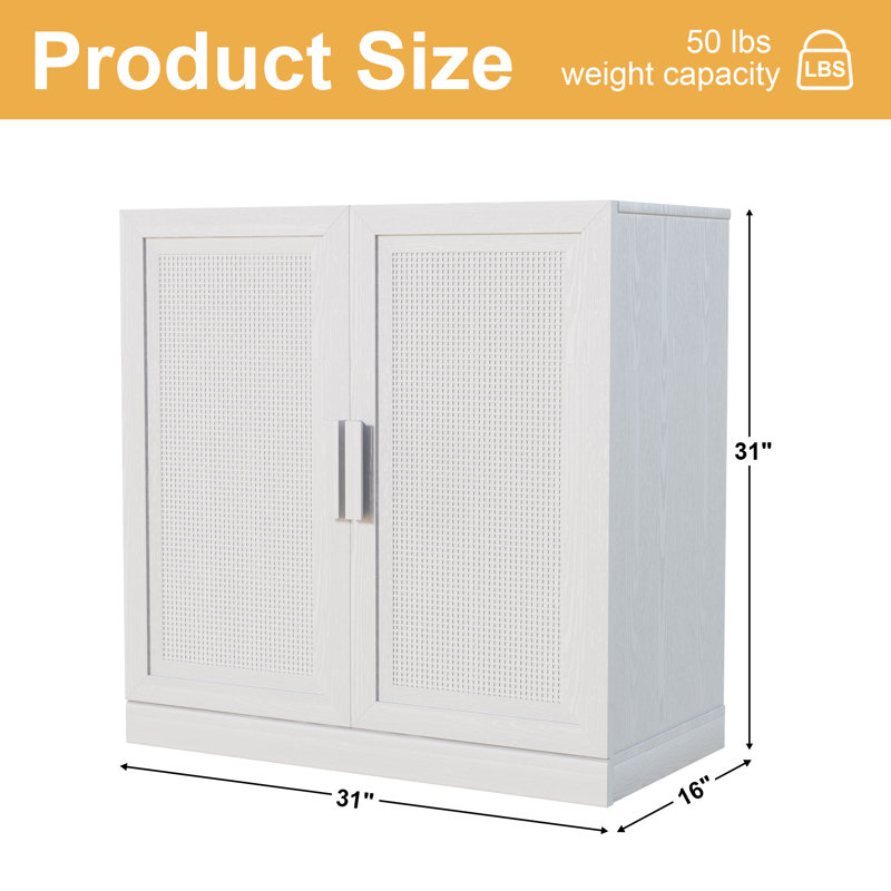 Solid Wood Accent Storage Cabinet, White, 31" H x 31" W x 16" D
