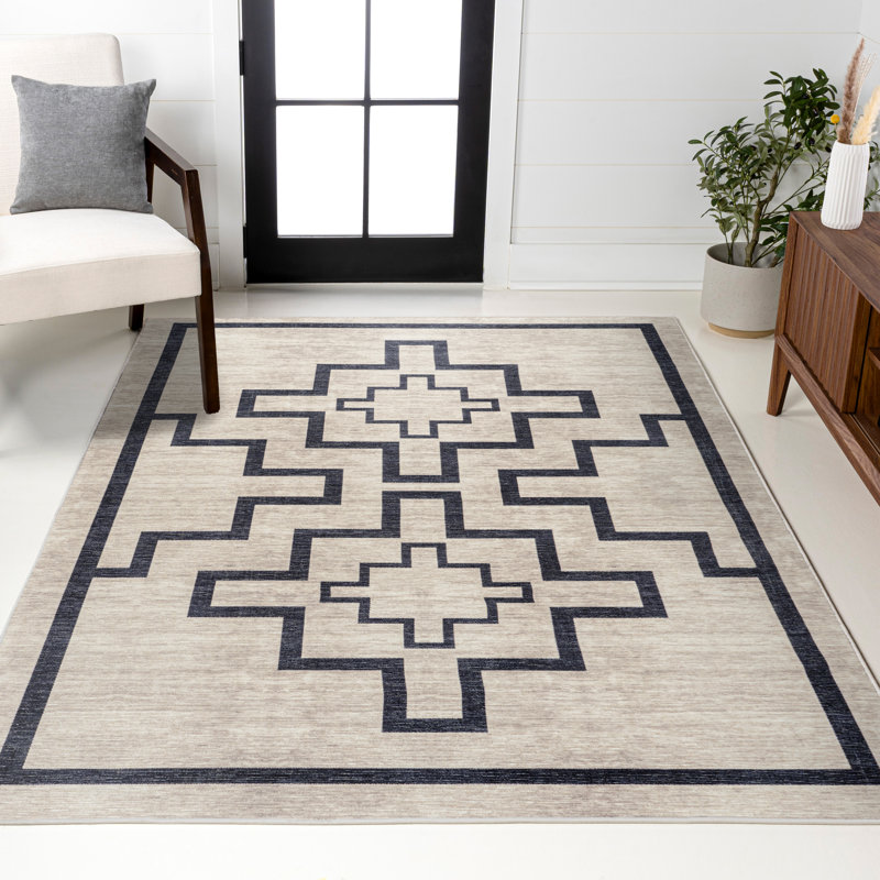 Tapis ivoire / gris foncé Edmonia, Rectangle 3 pi 11 po x 6 pi