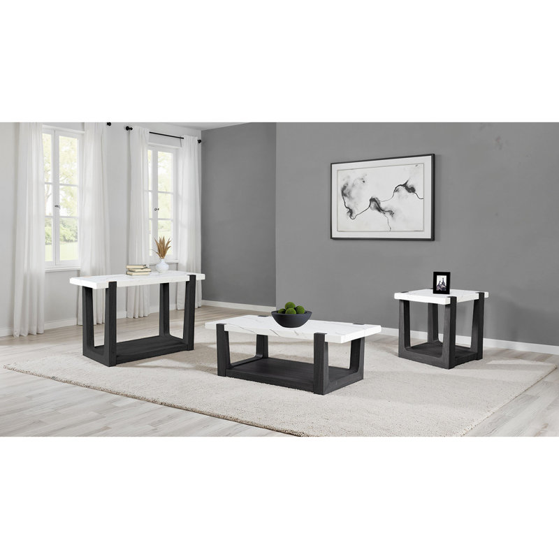 Table basse 1 pièce avec dessus en faux marbre à deux tons pour salon principal, Noir / blanc