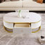 Table basse moderne ovale avec tiroirs, conception à profil incurvé, décor en métal doré, table centrale pour le salon