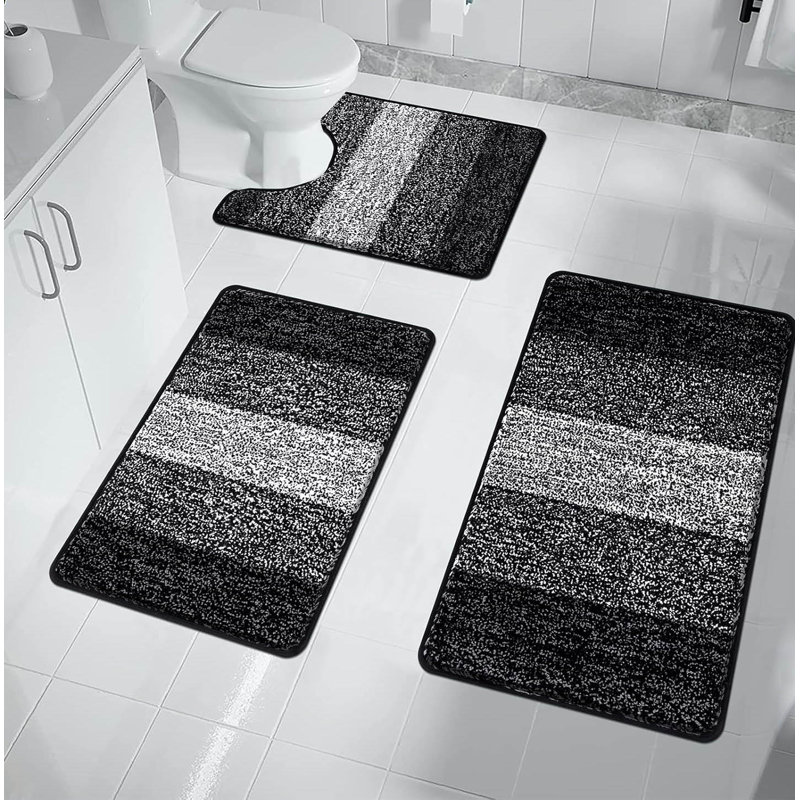 3 Piece set Rectangle Bath Mat, Black