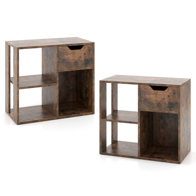  2 Pcs 3-cube Bookshelf 2-tier Open Shelf Bookcase With Drawer Home Storage Organizer