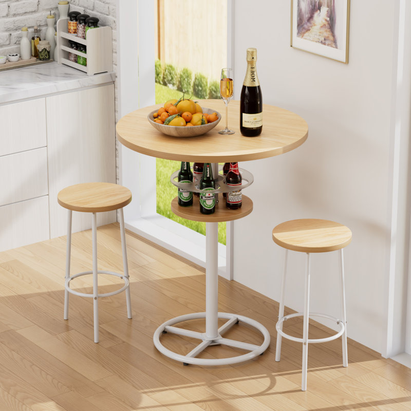 Raghul Round Bar Table with Storage Shelves, 36.2" Bar Height Pub Table with Wine Glass Holder, Small Bistro Table with Metal Base for Kitchen, Dining Room, Breakfast Nook, Apartment, Home Bar