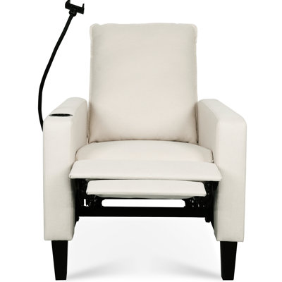 Fauteuil inclinable moderne beige pour adultes, avec repose-pieds réglable, porte-téléphone et porte-gobelet pour la chambre à coucher, salon