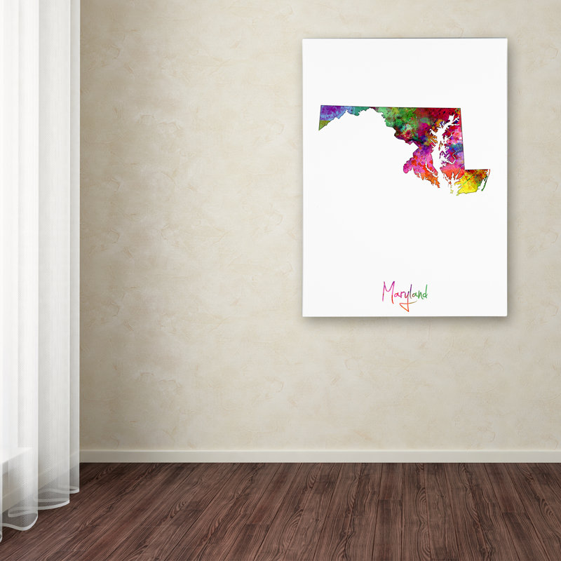 « maryland map », reproduction d’impression sur toile tendue, H 24 po x l 18 po x P 2 po