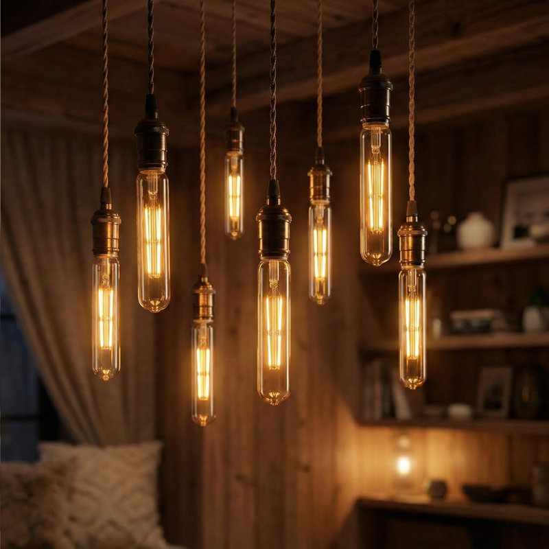 LED E27 Edison Light Bulb, T185 4W (40W Equivalent) DIMMABLE LED Filament Warm White 2700K Amber 450LM | Vintage Style185mm Tubular Screw Energy Saving Light Bulb (Pack 10)