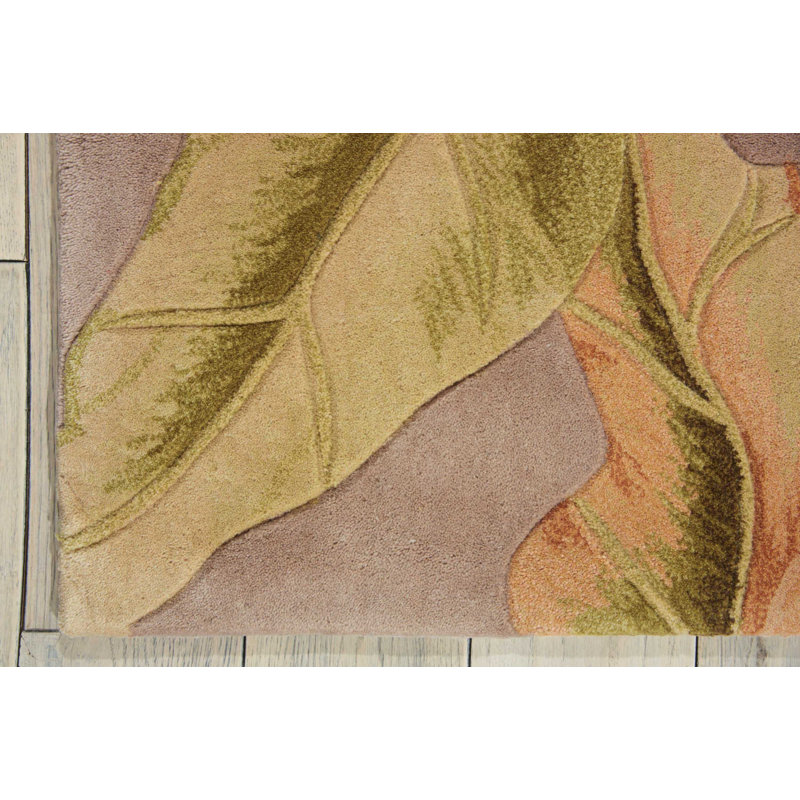 Vienna Floral Handmade Tufted Wool Green/Gray/Peach Area Rug, Rectangle 5'3" x 8'3"