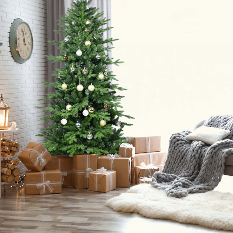Arbre de Noël en PVC + PE avec 2142 pointes - Arbre à charnières plein et luxuriant avec support en métal, assemblage facile, conception d'aiguille mixte réaliste