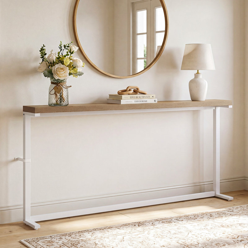 Table de bout 71 po très longue derrière, console étroite avec structure en métal