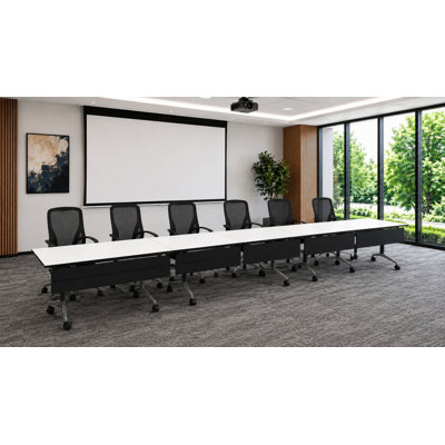 Les tables de formation pliables pour 6 personnes, extra longues pour les colloques et les conférences avec des plateaux épais de couleur blanche, des pieds pliables et des boîtes électriques intégrées comprennent des chaises de bureau commerciales.