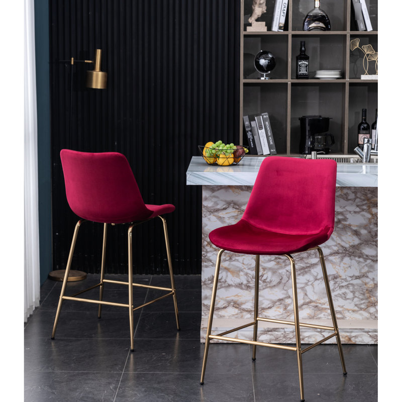 2pcs 26.50" Red Velvet Counter Height Stool - & Seating Stools, Upholstery Look