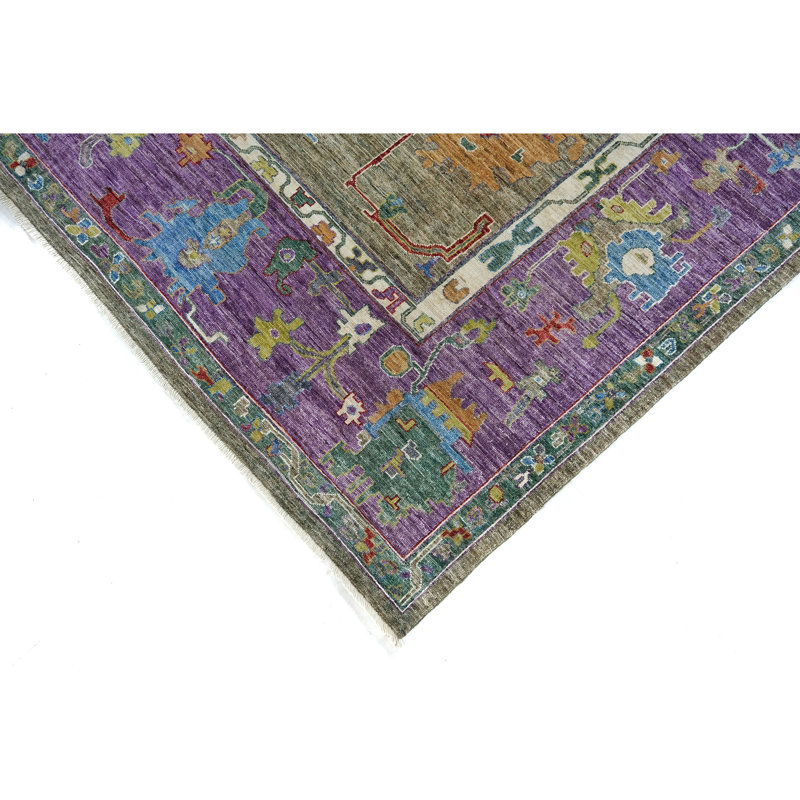 Tapis vert de mer et mauve noué à la main de haute qualité