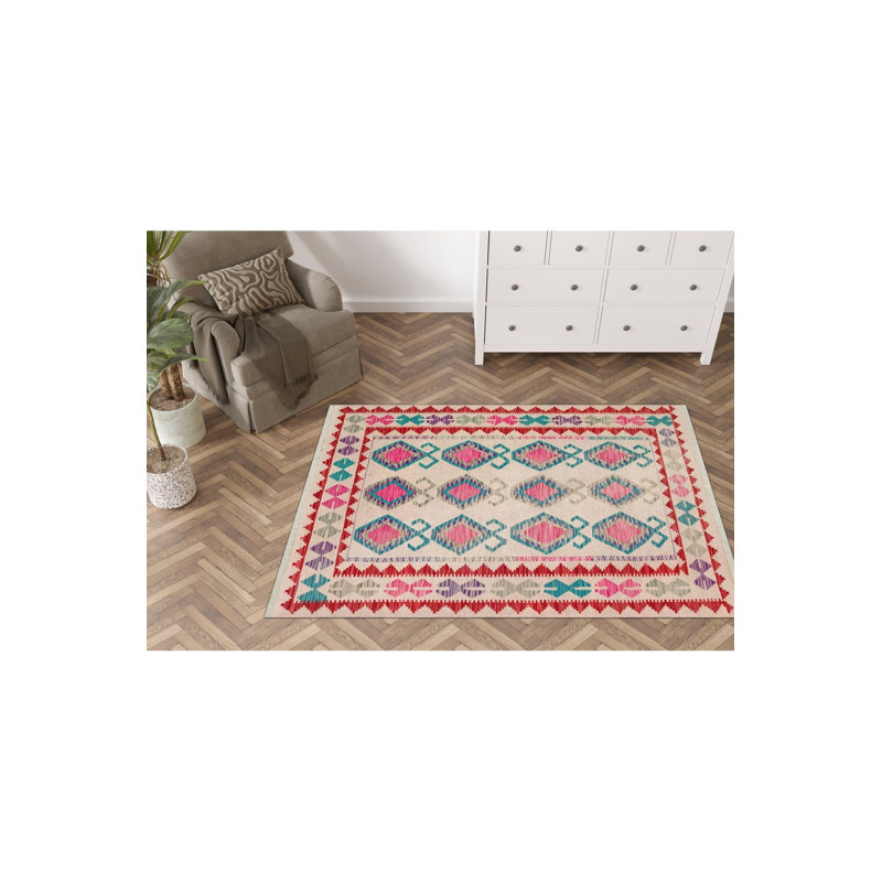 Tapis tissé à franges en coton