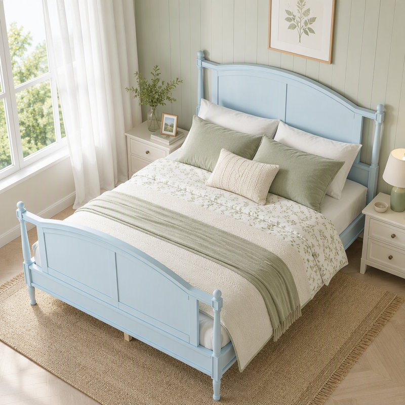 Base de lit plateforme Traditional, Grand lit, Bleu clair