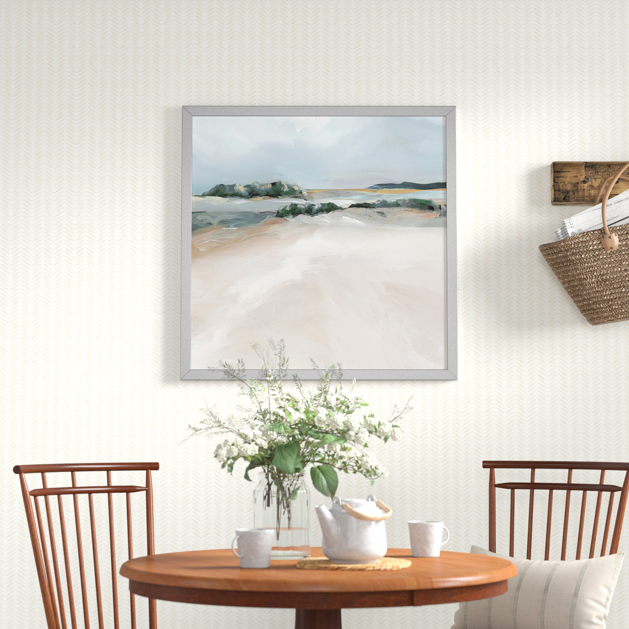 Shimmering Path - Picture Frame Painting on Paper, 33" H x 33" W x 1.12" D, Matte Silver Framed