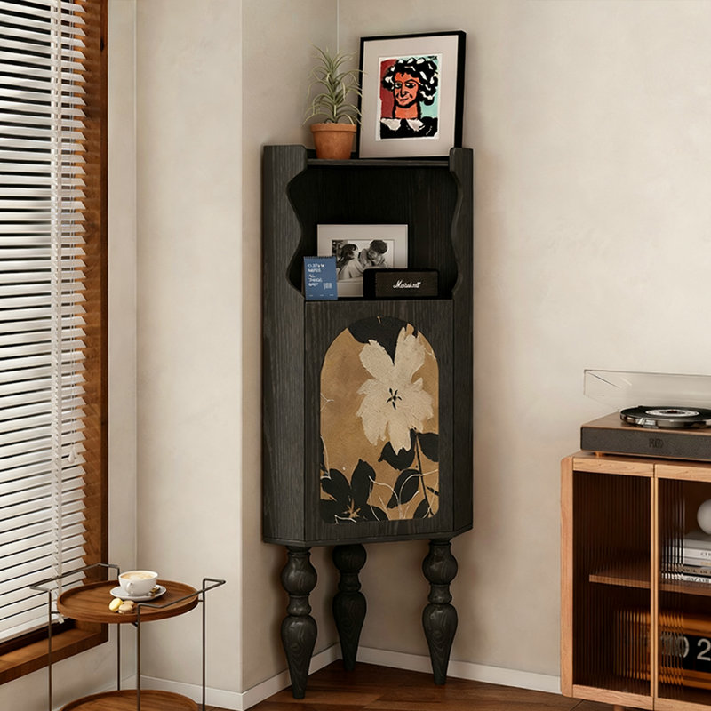 Armoire de coin noire en bois massif
