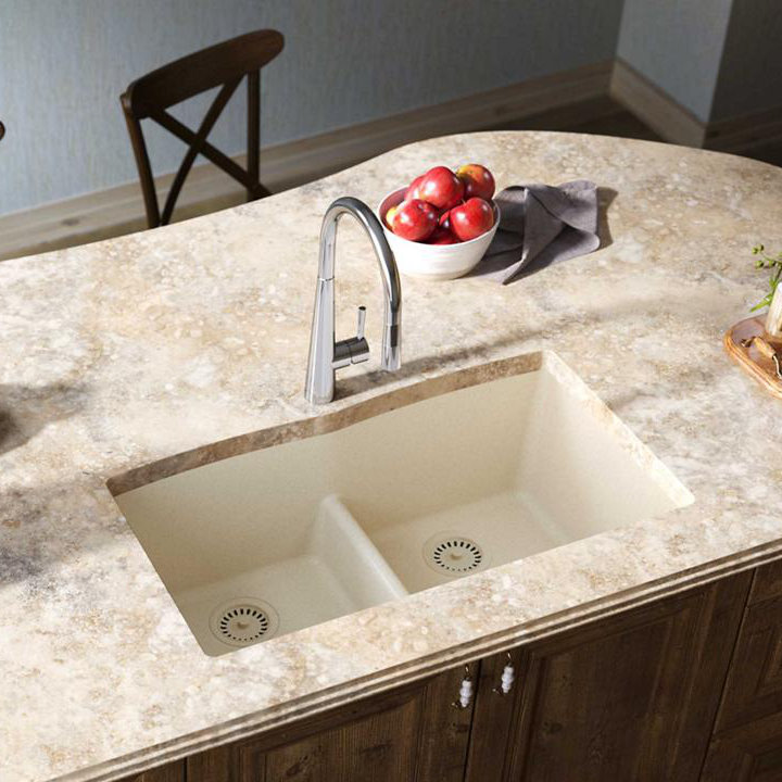Quartz Luxe 33" L x 19" W Double Basin Undermount Kitchen Sink with Aqua Divide, Parchment