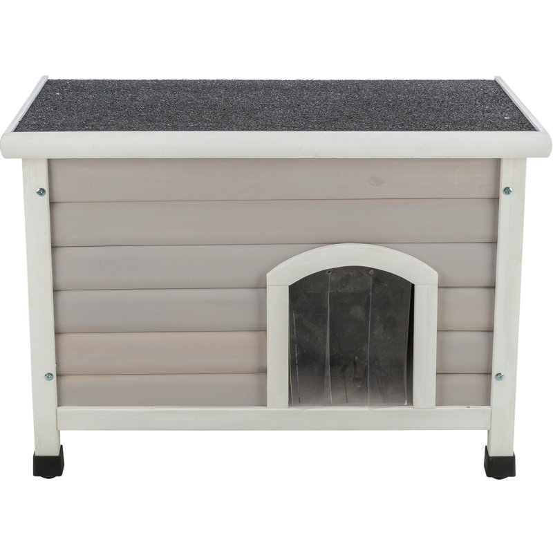 Elevated Weatherproof Gray Fir Wood Cat House with Hinged Roof