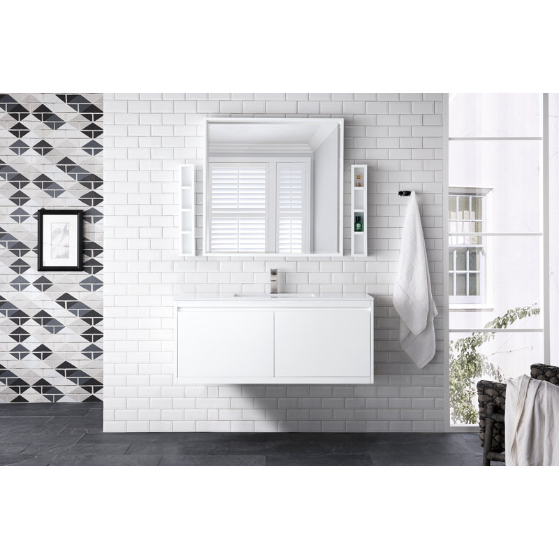 Milan Beveled Wall Mirror, Glossy White, 35.38" x 35.38"
