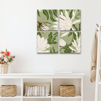 Ensemble de 4 panneaux muraux - Incado «Reaching Flowers», art mural sur toile pour le salon, la chambre à coucher ou le bureau 