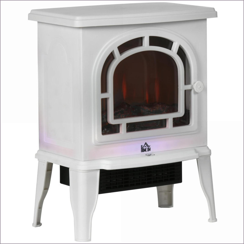 Poêle électrique, flamme DEL autoportante, température réglable, protection contre la surchauffe, 750 W / 1500 W | Blanc neige | Acier