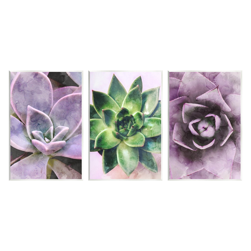Ensemble de 3 reproductions d'art sur toile mauve, H 19 po x l 13 po x P 0,5 po, Bois