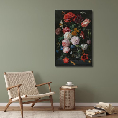 "Still Life with Flowers in a Glass Vase" by  Jan Davidsz De Heem - Gallery Wrap Canvas Wall Art