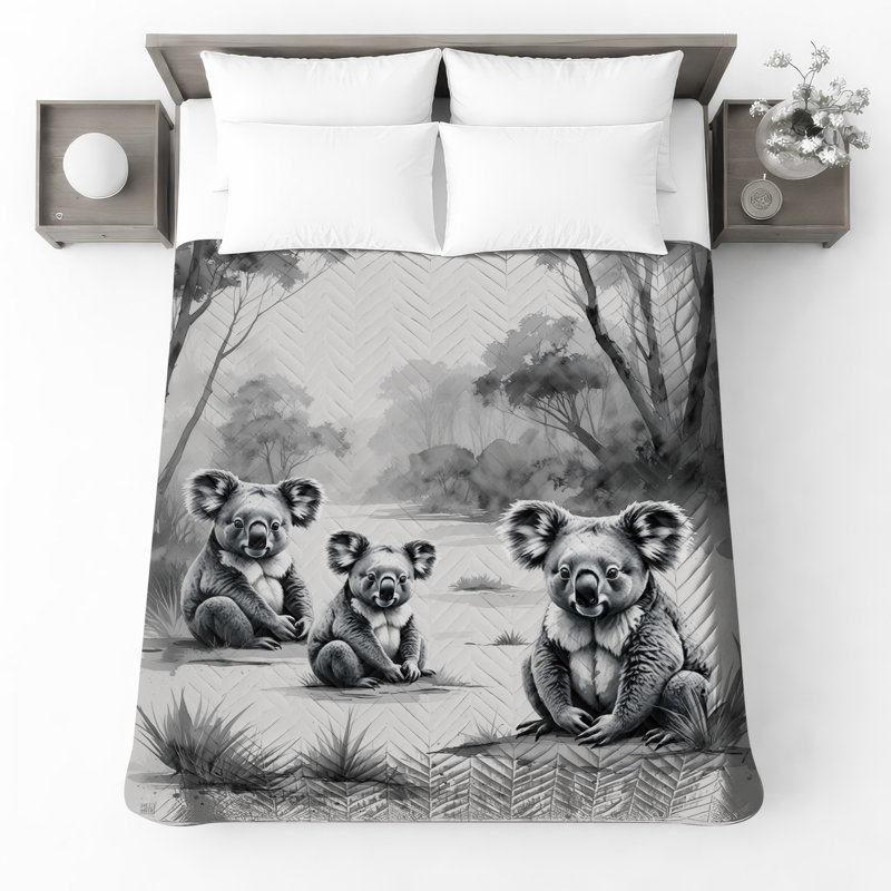 Couvre-lit matelassé Koalas In Forest Landscape, Très grand lit