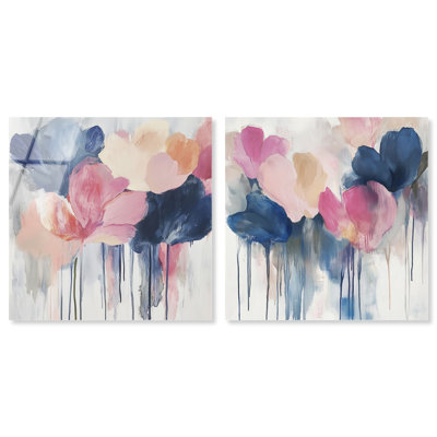 «Petal Tears Duo», ensemble d'art mural imprimé acrylique sur toile par Art Remedy, prêt à être accroché, 20 x 20