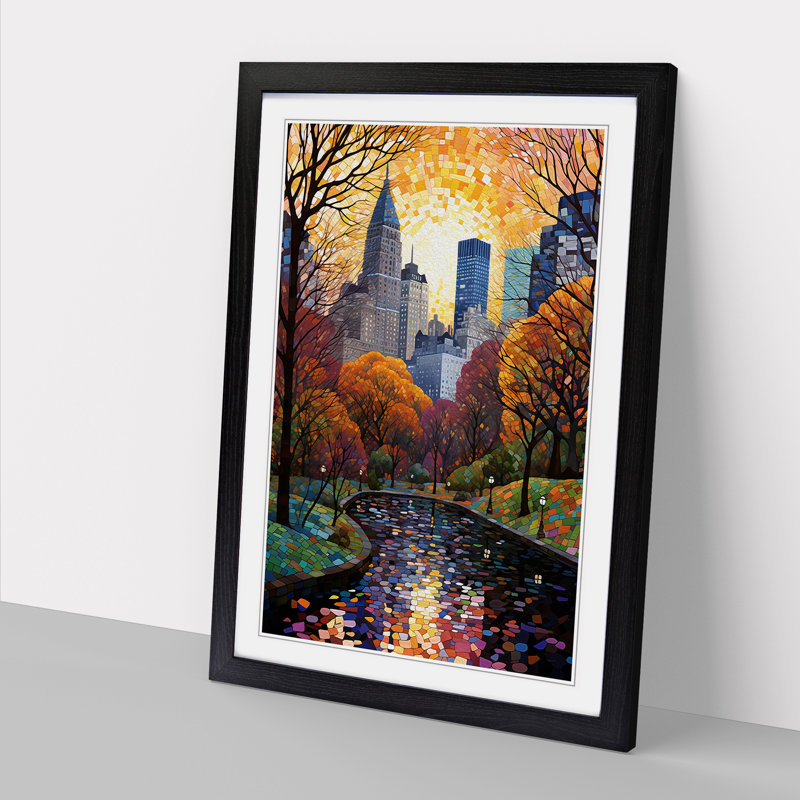 Central Park Orphism - Single Picture Frame Print on Wood, 34cm H x 25cm W x 2cm D, Black Framed