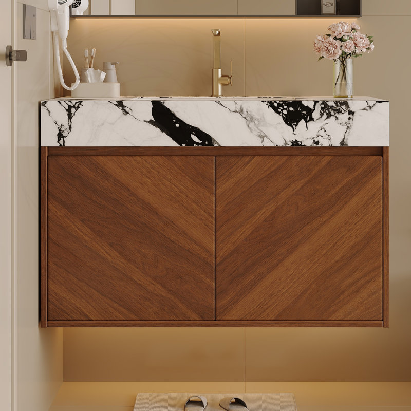 Meuble-lavabo mural moderne 30 po , Noir blanc