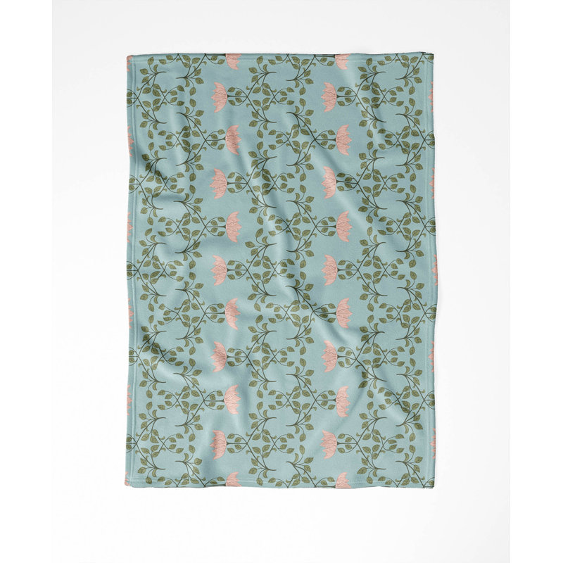 Couverture en velours de coton Anjelica, L 60 po x l 50 po, Motif floral bleu