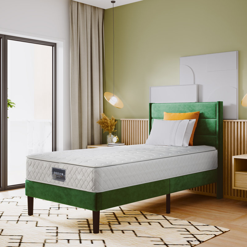 Nakasi Upholstered Bed, Dark Green, European Single (90 x 200cm)