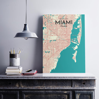 « miami city map », reproduction d’impression sur affiche en tricolore