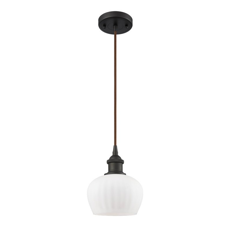 Luminaire suspendu en forme de cloche à 1 lumière Patrina, Bronze huilé, Ampoule DEL 6 watts Vinage, Blanc mat