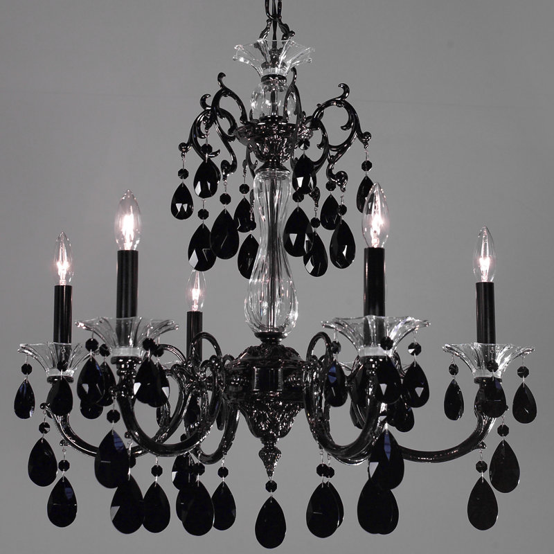 Lustree 6 lumières façon bougie/classique Via Lombardi, Perle ébène, Crystalique-Plus